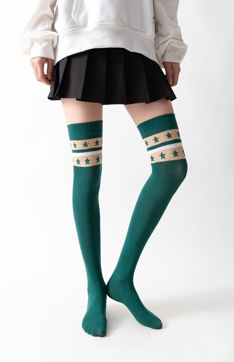 好品质女士长袜美腿袜少女过膝袜薄款亮色星星纹长筒袜韩版学院风高筒