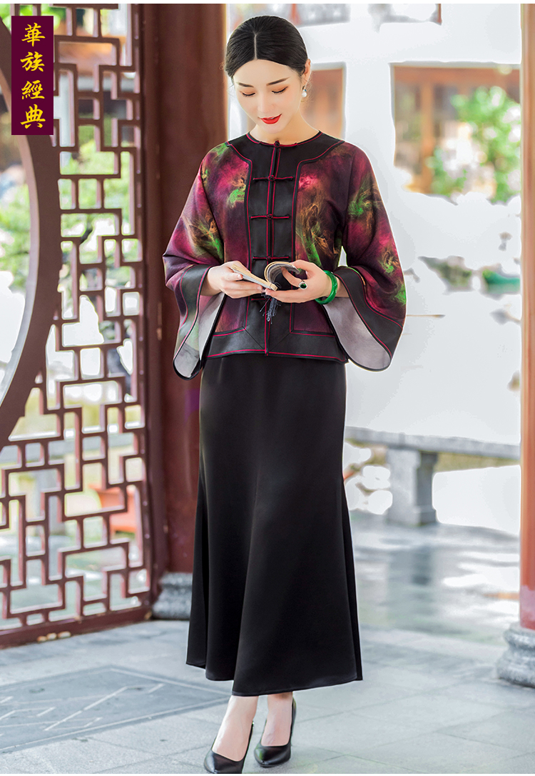 华族经典对襟唐装上衣女秋季新款重工倒大袖中式圆领改良版中国风花色