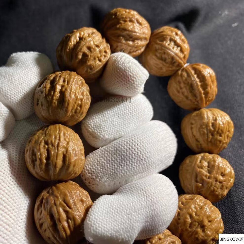 年货节冰珂天然磨盘核桃手串姜黄皮平底尺寸22文玩小核桃手工深度清理