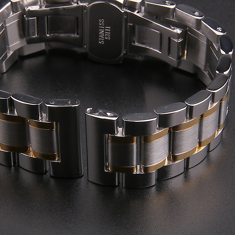 适用于实心精钢表带男女款不锈钢手表带适配品牌手表钢表带金属表链