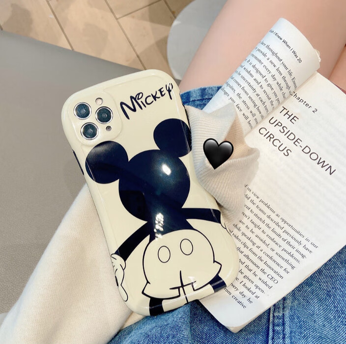 苹果13手机壳小蛮腰米老鼠可爱卡通全包边防摔苹果12小蛮腰米老鼠背影