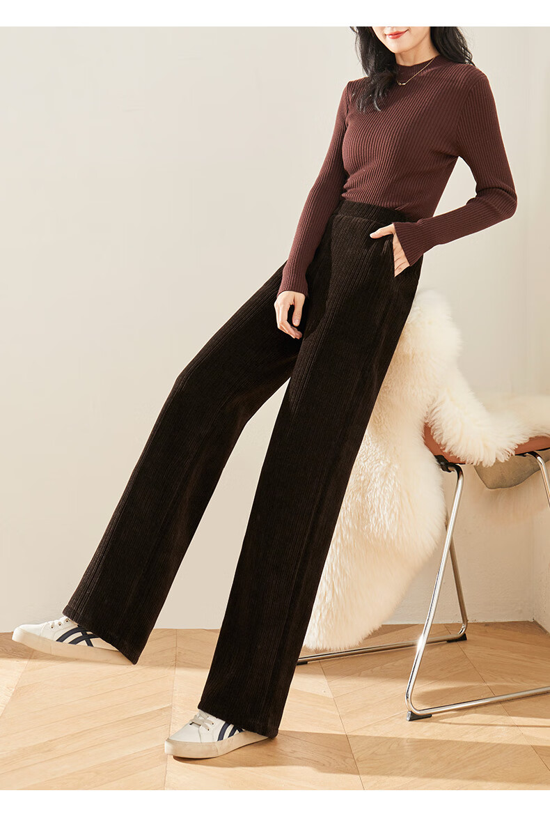 娅丽达阔腿裤女加绒灯芯绒裤子2021秋冬新款休闲女裤 黑色(a0) xxl