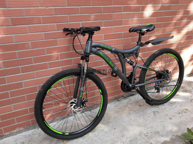 奔驰山地车成人自行车男款单车前后双减震越野赛车学生碟刹变速车26