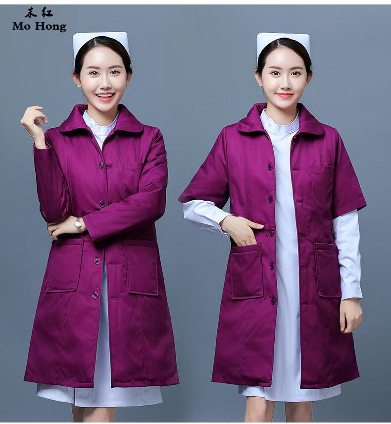 护士棉衣冬装加厚工作服棉袄医护人员棉外套女冬款加中长款棉大衣粉色