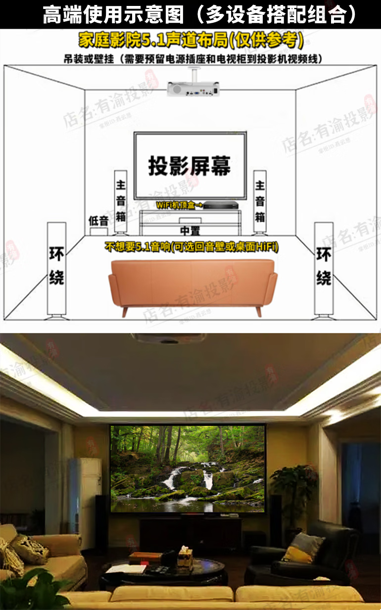 爱普生(epson)投影仪99w955w高清1080p家用办公无线wifi智能3d短焦机