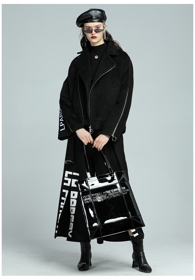 lapargay纳帕佳新款女装秋冬季黑色休闲毛呢外套短款长袖上衣黑色m