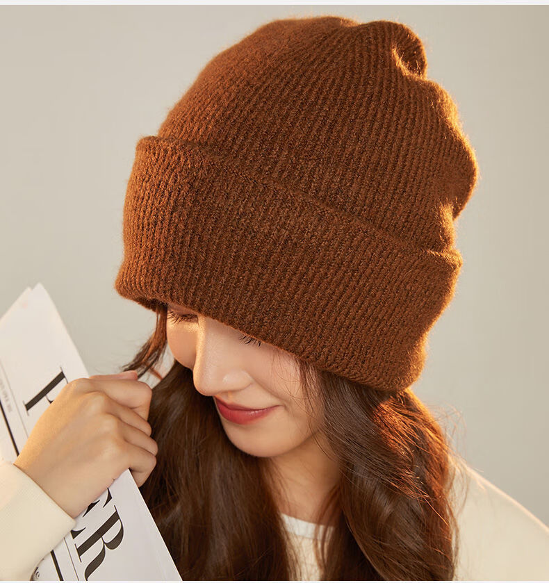 绒线帽上海故事新款帽子女秋冬毛线帽纯色保暖羊毛针织帽百搭冷帽潮