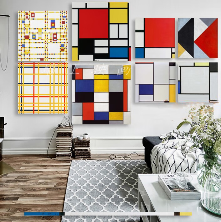 现货速发蒙德里安装饰画mondrian蒙德里安红黄蓝色块抽象美学装饰挂画