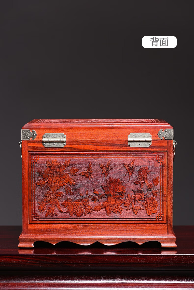 中式实木梳妆盒古风带镜子结婚嫁妆红木收纳盒小叶紫檀首饰盒4ssh3051