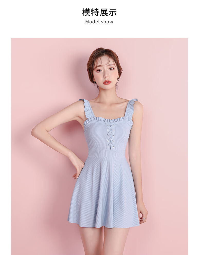 生泳衣吊带连衣裙式泳衣女夏季连体纯欲风微胖女孩保守游泳衣小个子