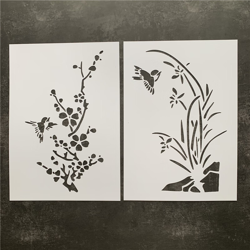 适用于梅兰竹菊植物花卉手绘画板diy塑料镂空模板街头喷漆喷绘遮蔽板