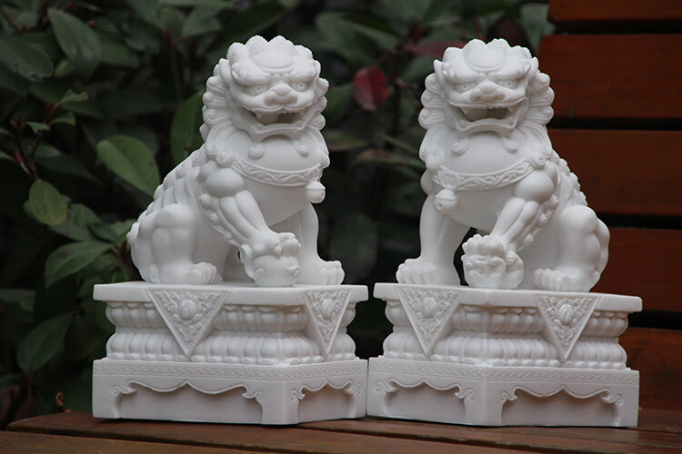 石雕汉白玉小狮子公母一对小号摆件家用家居办公室看门装饰吉祥物风水