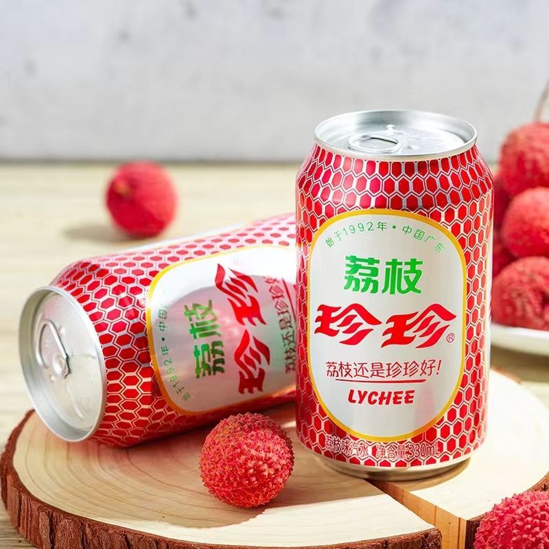 4月新鲜珍珍荔枝汽水碳酸饮料330ml8090后怀旧老汽水经典珍珍桃味6罐