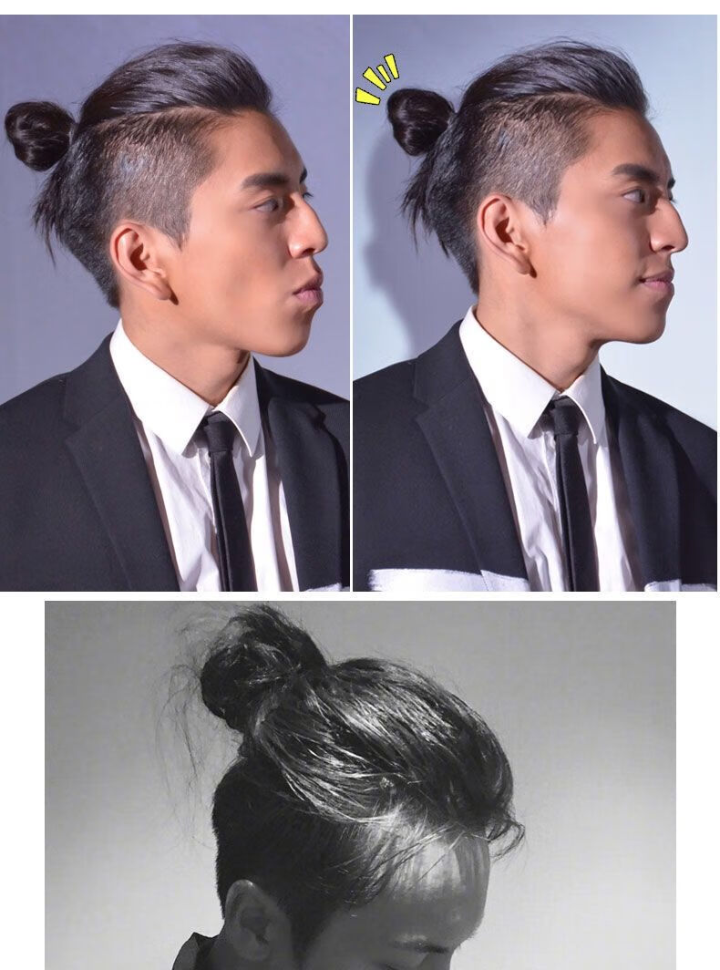 佰芙美男士大背头假发短款头顶逼真补发片可扎短发马尾小辫子自然补发