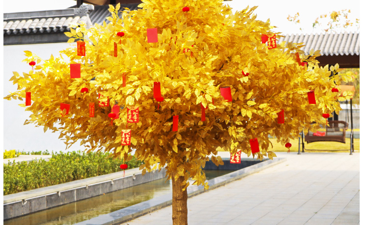 仿真金榕树黄金树摇钱树假金树仿真金树许愿树大厅商场新年红包树延伸