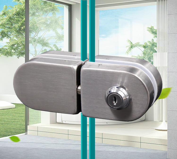 钢化玻璃门锁商铺推拉门锁免开孔u型锁单门双门无框玻璃地锁插销203