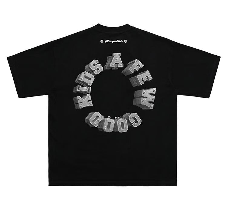fff马思唯afgk联名同款黑白金属印花logo夏新款潮流t恤男短袖情侣金属
