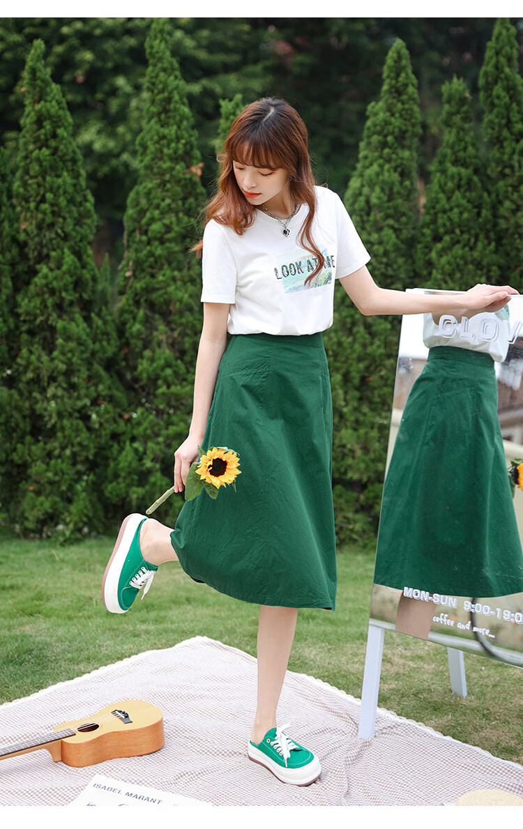 朵以2022夏季新款短袖半身裙两件套白色短t恤a字裙休闲通勤套装37vx