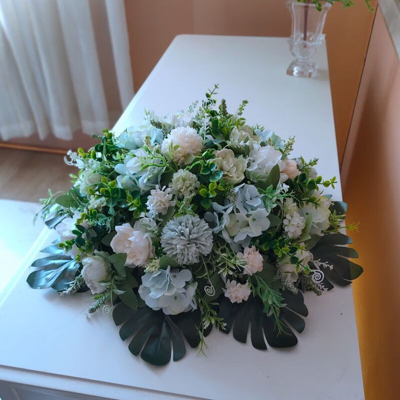 【精选】酒店圆形餐桌花仿真花摆花大转盘假花转盘花装饰花电动桌插
