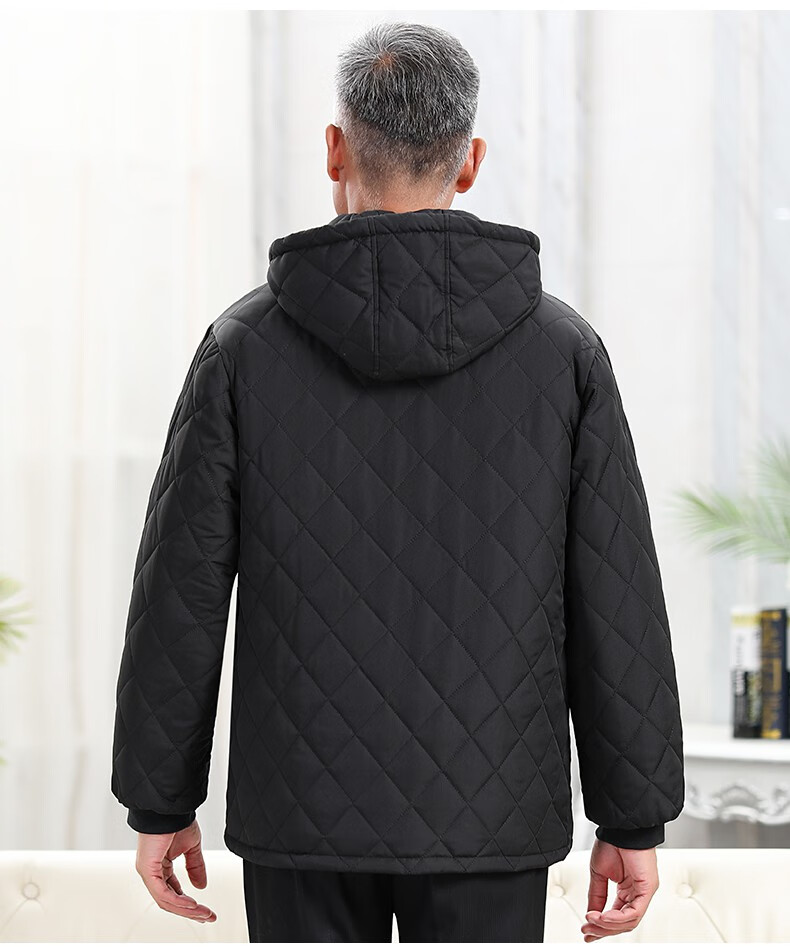 老年人真羊毛内胆加厚棉袄外套冬季羊毛大衣男东北加厚连帽休闲棉服
