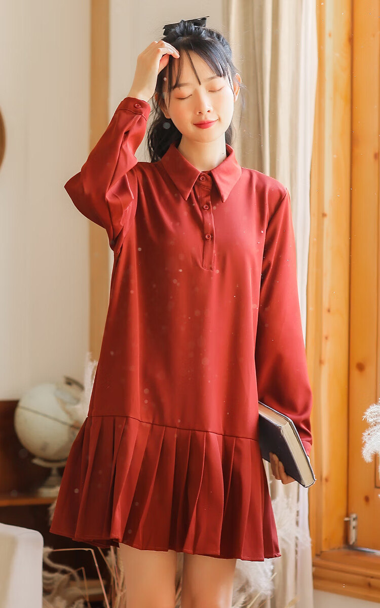 中学生秋冬季连衣裙矮个子学生新年衣服女甜美法式气质针织毛衣打底女