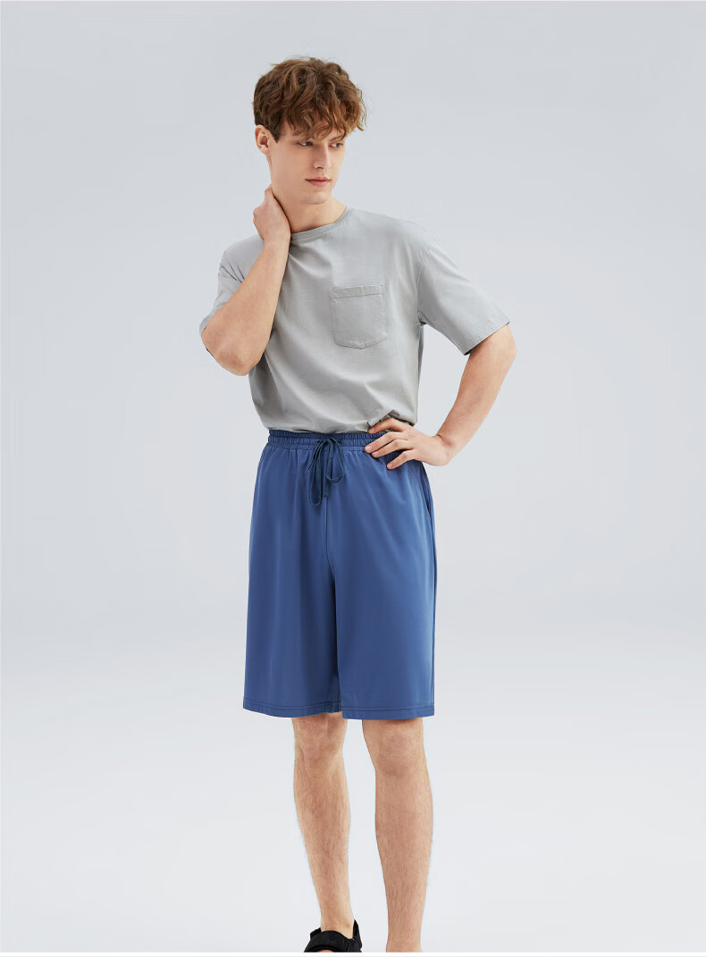 淳度凉感男士睡裤夏季睡衣家居服腰侧插袋夏季男短裤单件睡裤灰蓝色