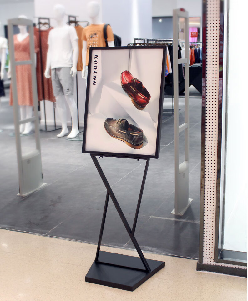 双面商场v型展示立牌立式指示牌kt板展架落地pop水牌不锈钢海报架灰色