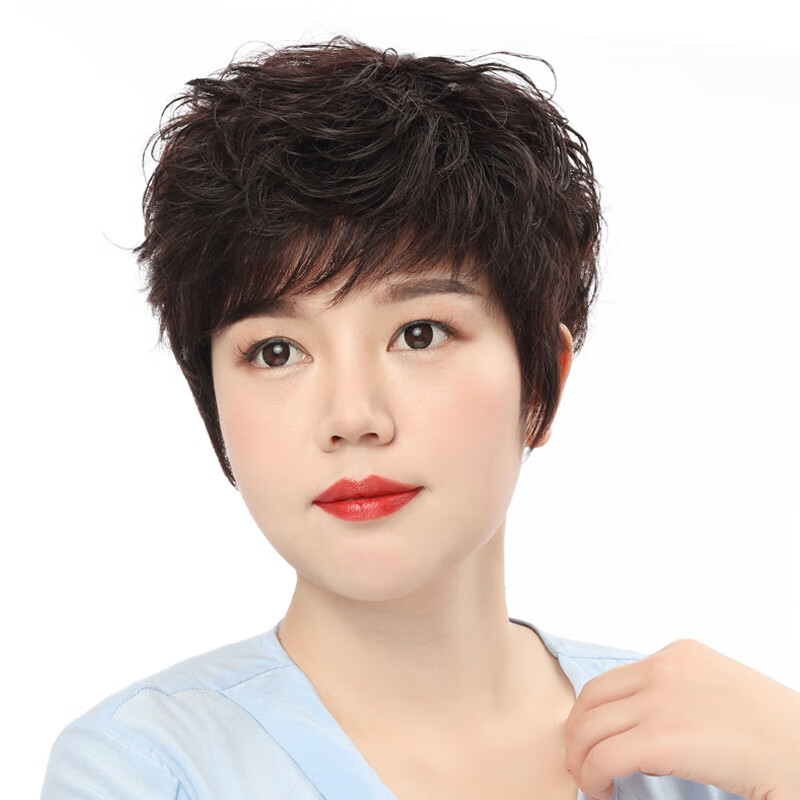 唐妮中老年假发女妈妈款全头套卷发烫发真发发套蓬松短发真发丝递针顶
