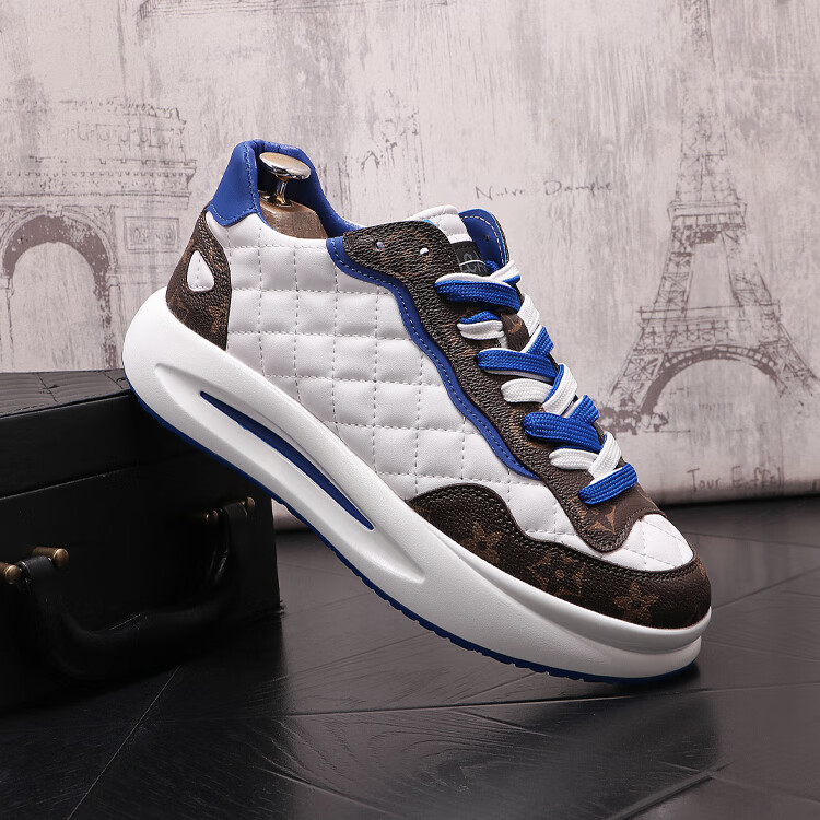 男鞋子2022年新款时尚运动休闲鞋厚底内增高阿甘鞋男士印花老爹鞋白38