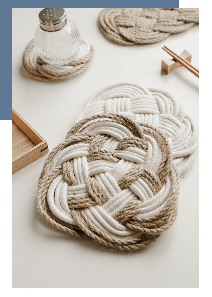 日式复古手工编织麻绳杯垫棉绳隔热垫棉麻防烫餐垫子美食摆拍道具 【