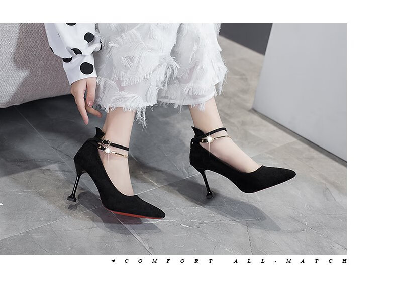 高跟鞋少女学生16岁18岁成人礼物春夏季尖头浅口职业猫跟百搭网红单鞋