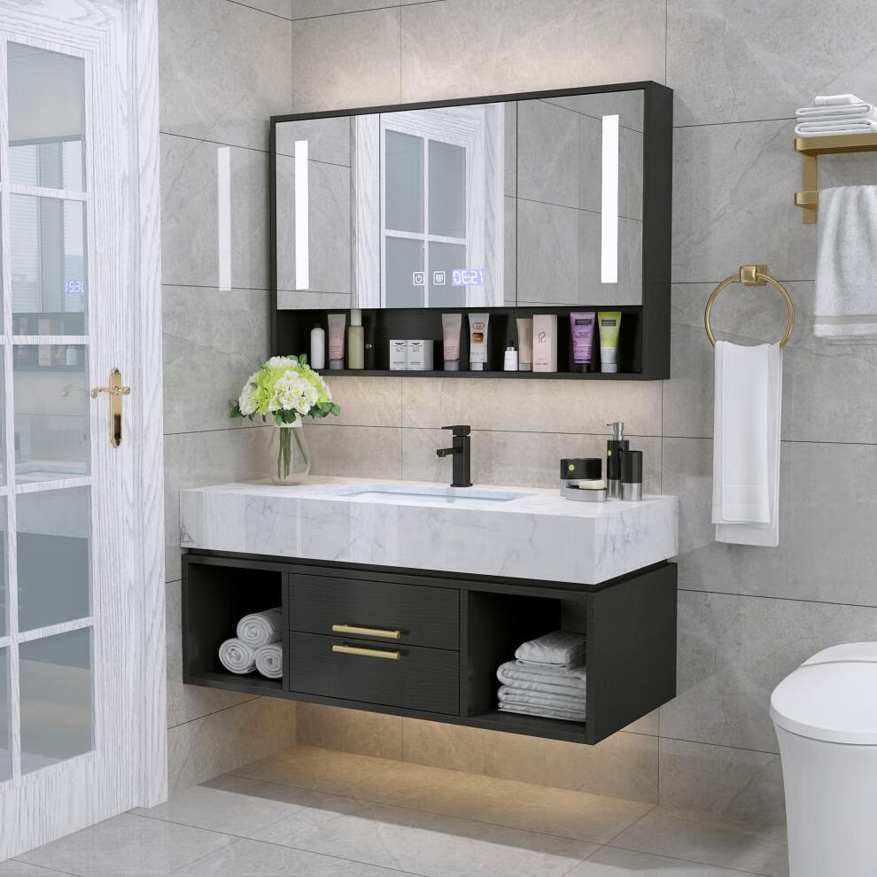 浴室柜洗手台洗脸池双台盆浴室柜组合套装大理石卫浴柜卫生间浴室柜