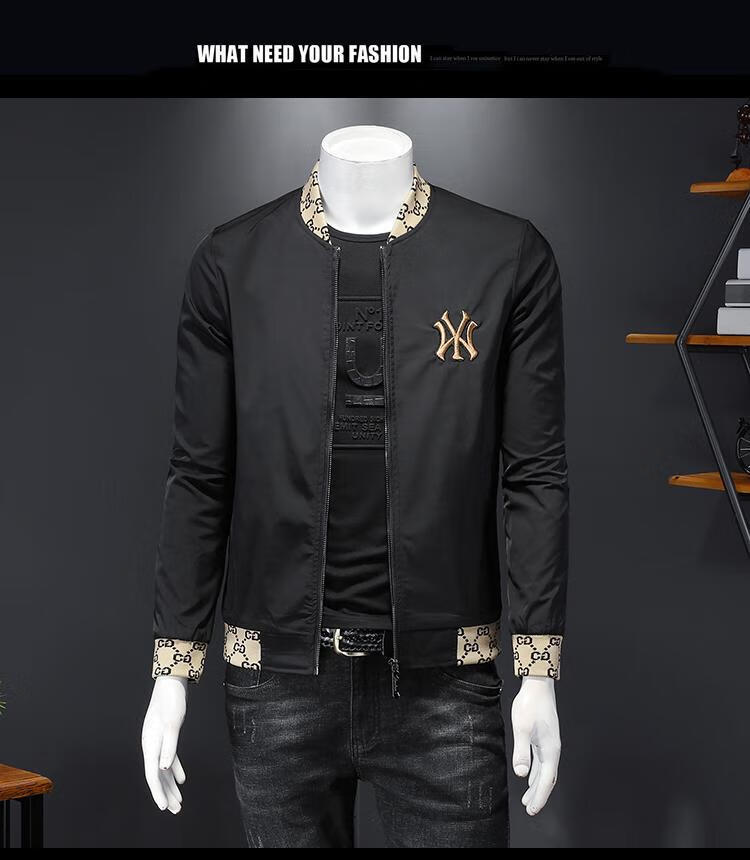 秋冬新款酷奇男装字母刺绣薄款青年棒球领帅气外套夹克男 灰色 m