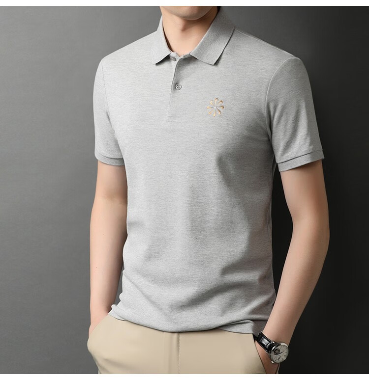 劲霸男2022夏季新款短袖t恤翻领中青年桑蚕丝纯色体恤2179宝蓝18092a