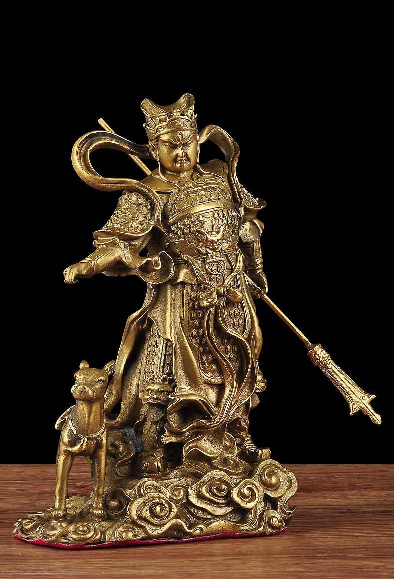 二郎神神像全铜二郎神杨戬摆件哮天犬二郎真君居家供奉客厅工艺品 7寸