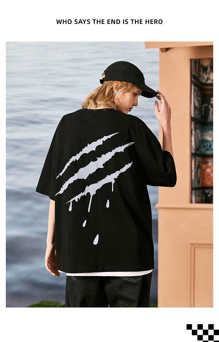 s·uamoment 血爪抓痕公路广告牌短袖t恤搭配帅气街头嘻哈国嘻哈 黑色