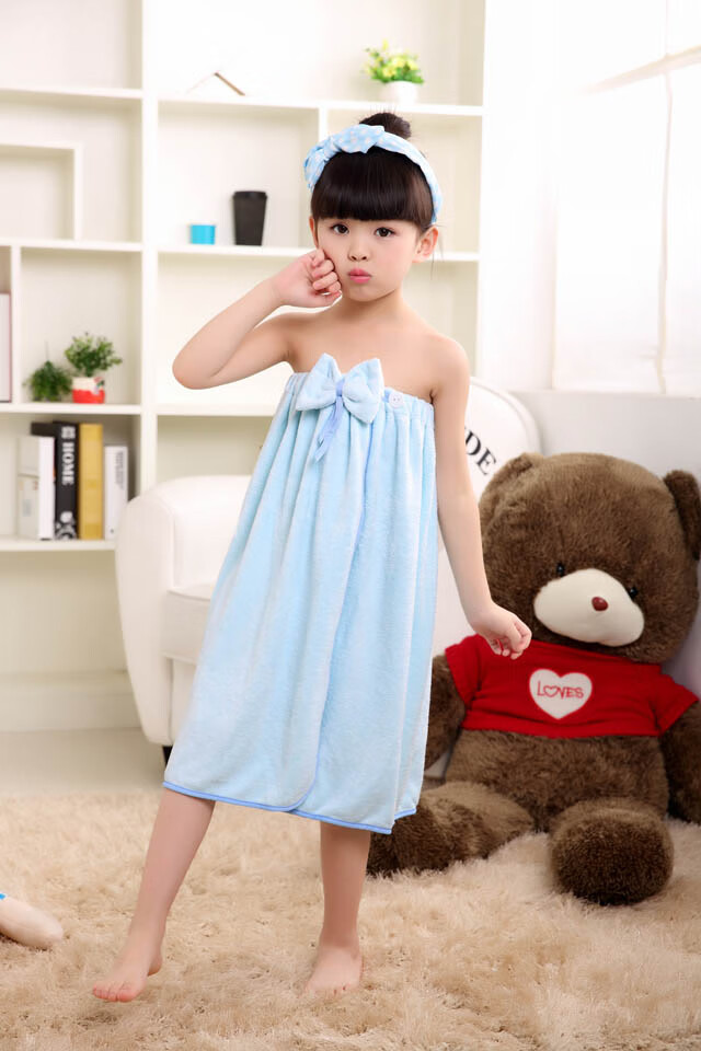 2020新款大儿童可穿浴巾女比纯棉吸水柔软抹胸浴裙不掉毛女童可爱浴袍