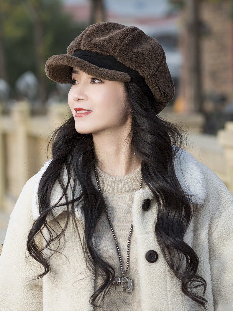 梦宁阁帽子女秋冬百搭韩版潮时尚女士冬季贝雷帽洋气中年妈妈鸭舌八角