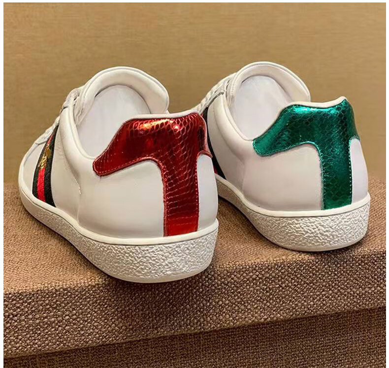 站古··驰男鞋酷奇真皮小白鞋潮牌小蜜蜂休闲鞋刺绣男士平板鞋子