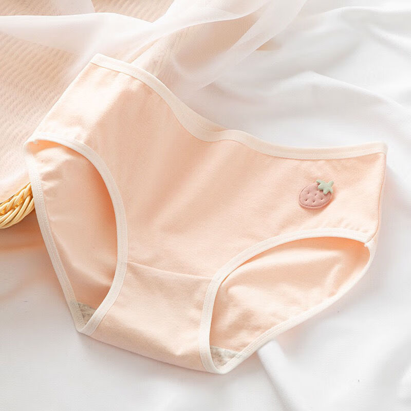 内裤软萌花仔日系简约少女纯内裤女中腰甜美学生三角裤黄色蓝色两条装