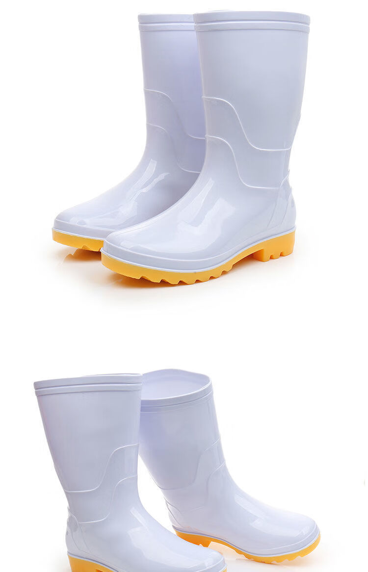 男女中筒牛筋底白色食品雨鞋卫生雨靴防滑水鞋水靴耐酸碱油胶鞋白色中