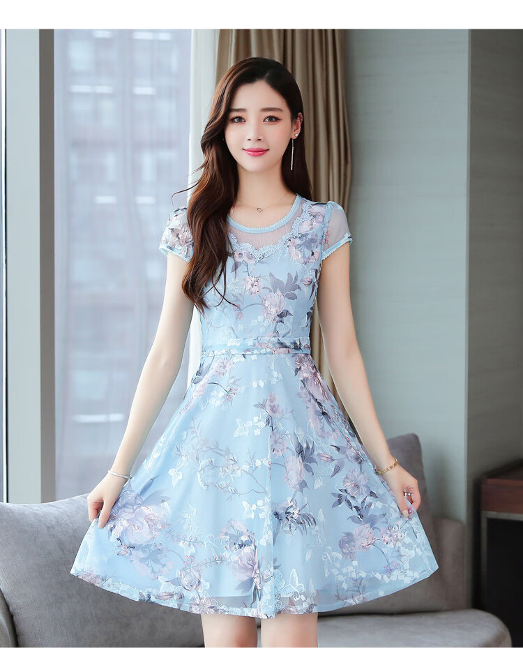 连衣裙女宽松显瘦中长裙高贵气质网纱裙子2020春夏新款流行8987红色l