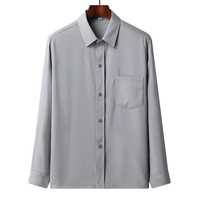 长袖衬衣加肥加大号商务胖子春夏季宽松爸爸装 m浅灰色【单件衬衫】