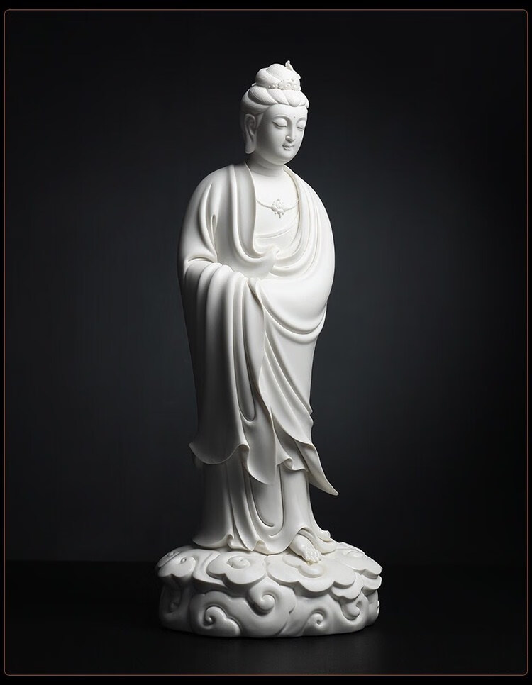 古贤德化窑陶瓷摆件祥云静思观音菩萨像林建平佛像工艺家居饰品见描述