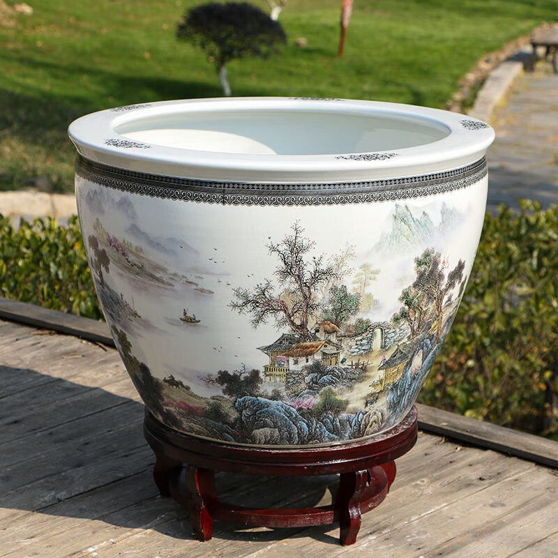 景德镇陶瓷鱼缸特大号水缸荷花缸养锦鲤缸家用客厅落地风水缸欧凯奇墨