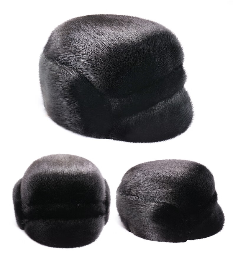 官方整皮水貂皮帽子男中老年时尚水貂毛出游冬季户外保暖护耳皮草棉帽