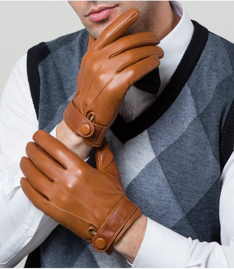 啄木鸟 (tucano)浅棕色质感手套男士冬季保暖皮手套骑行开车触屏羊皮