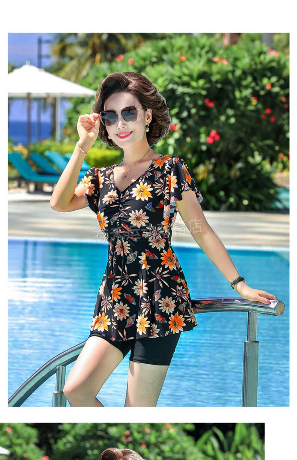 三奇佑游妈妈泳衣女保守中老年显瘦遮肚大码分体中年妈妈款游泳衣温泉