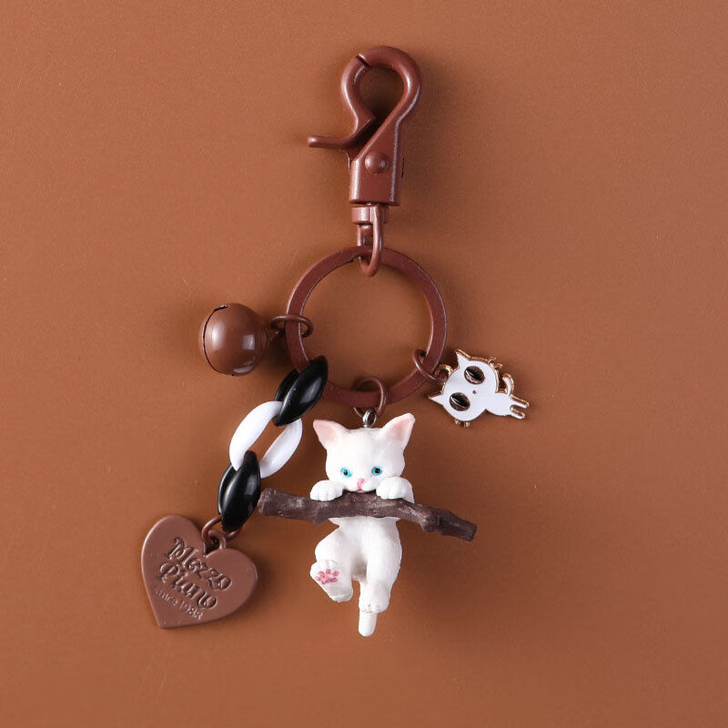 猫咪挂件树枝小猫咪网红钥匙扣挂件女可爱创意钥匙链公仔书包挂饰猫咪