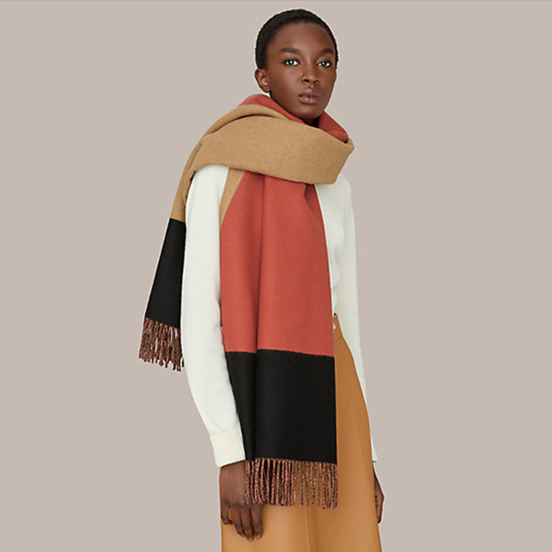 hermes爱马仕女士围巾新款冬季撞色羊绒披肩 h259033s 05代购